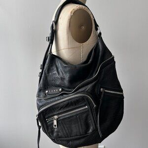 L.A.M.B. Black Moto Leather Hobo Shoulder HandBag